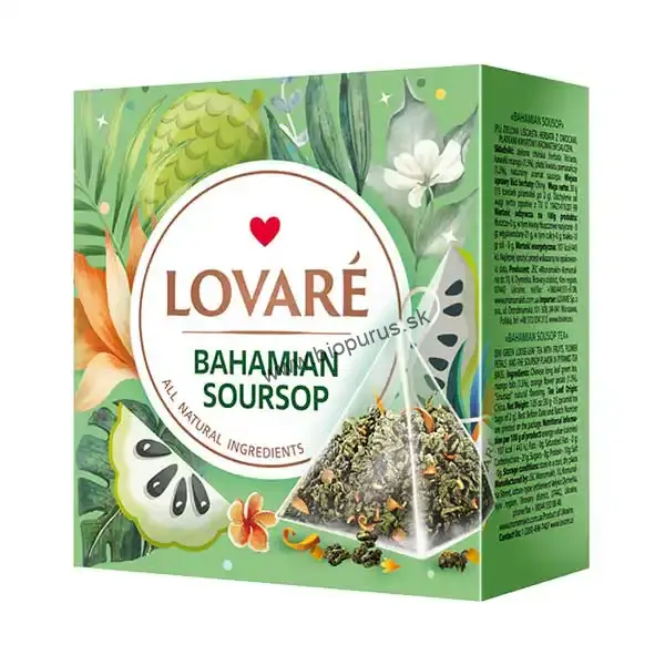 LOVARÉ Bahamian Soursop, zelený čaj jemný s príchuťou 30g (15 pyramíd)