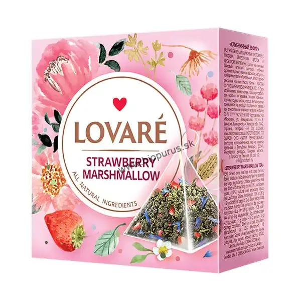 LOVARÉ Strawberry Marshmallow, zelený čaj s príchuťou 30g (15 pyramíd)