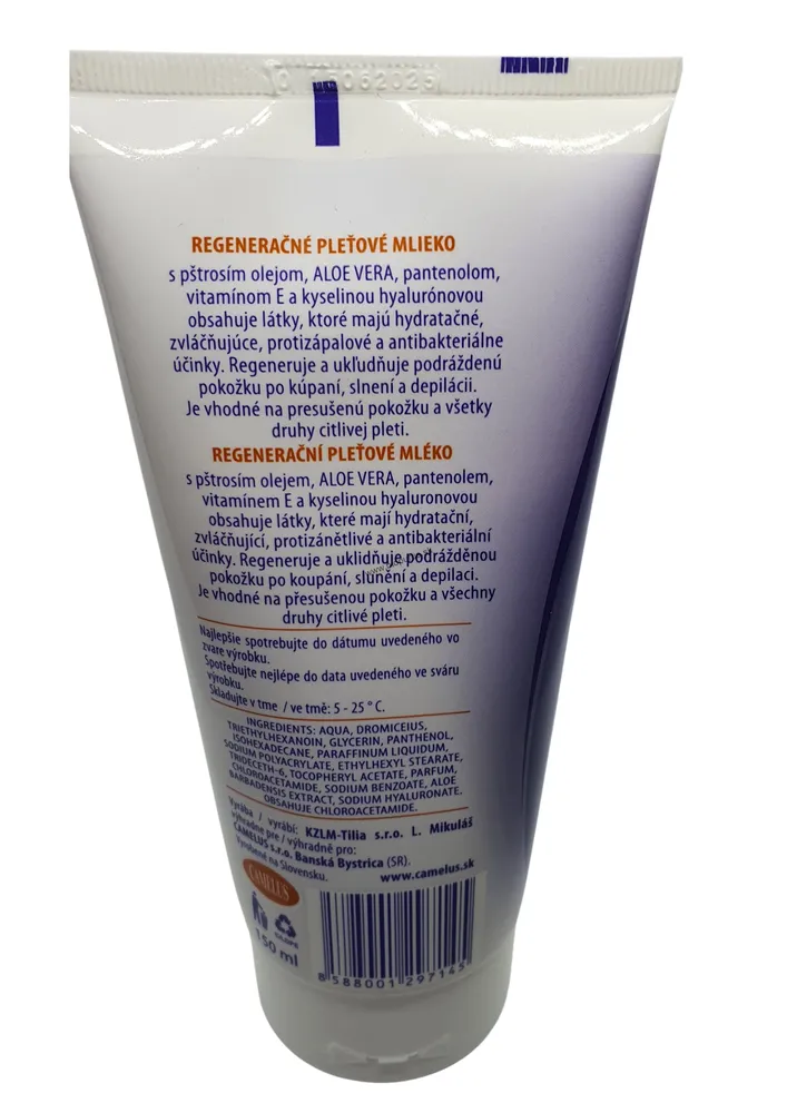 Regeneračné mlieko s pštrosím olejom, aloe vera a kyselinou hyalurónovou 150 ml